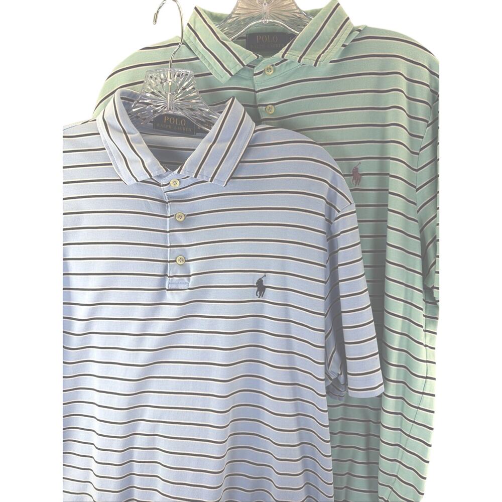 LOT OF 2 POLO RALPH LAUREN MEN'S POLO SHIRT LARGE STRIPED BLUE PONY PREPPY